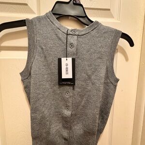 Gray Sleeveless Button-Up Top